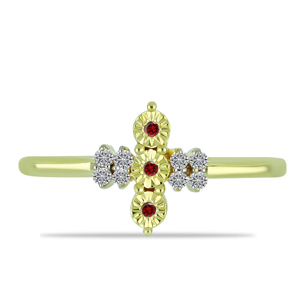 Pozlátený Strieborný Prsteň s Červeným Diamantom a Bielym Diamantom 1 