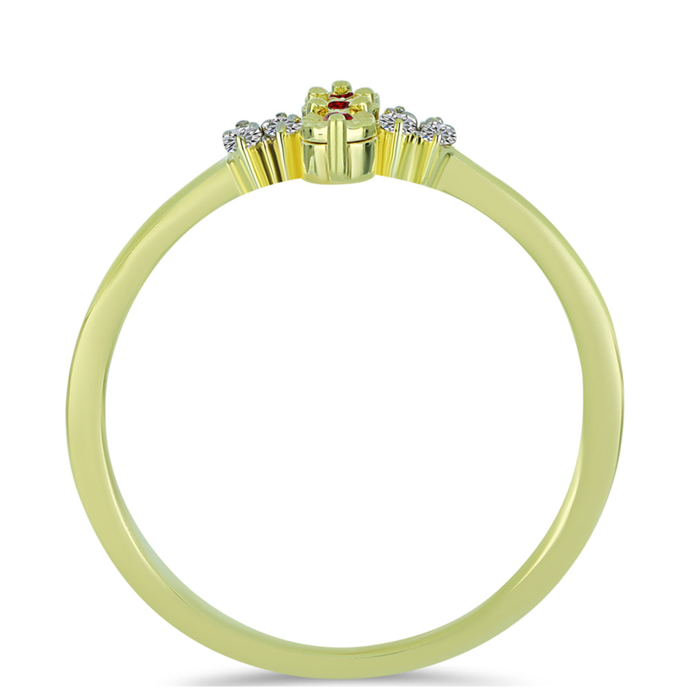 Pozlátený Strieborný Prsteň s Červeným Diamantom a Bielym Diamantom