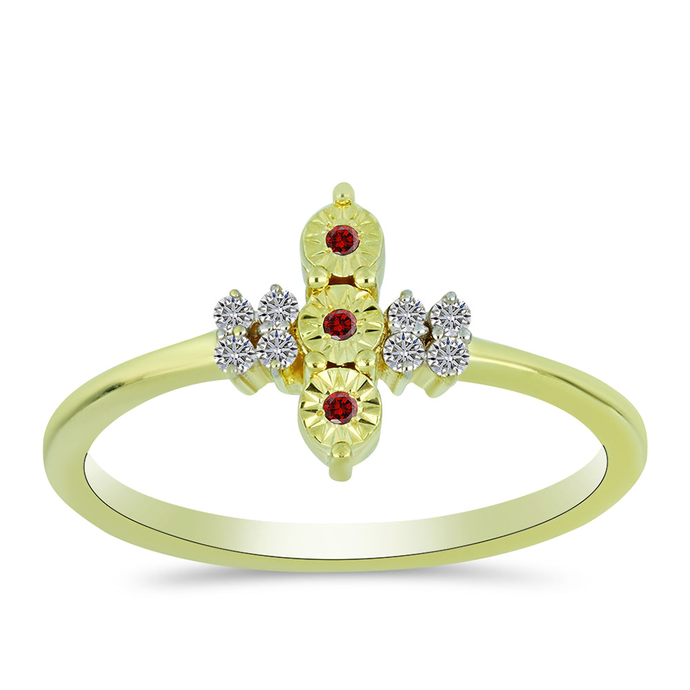 Pozlátený Strieborný Prsteň s Červeným Diamantom a Bielym Diamantom 3 