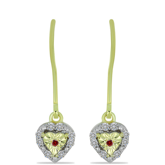 Pozlátené Strieborné Náušnice s Červeným Diamantom a Bielym Diamantom