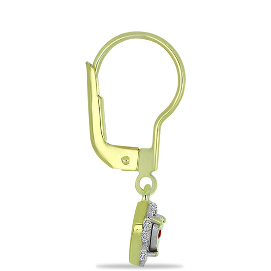 Pozlátené Strieborné Náušnice s Červeným Diamantom a Bielym Diamantom