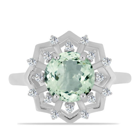 Strieborný Prsteň s so Zeleným Ametystom a Bielym Topásom