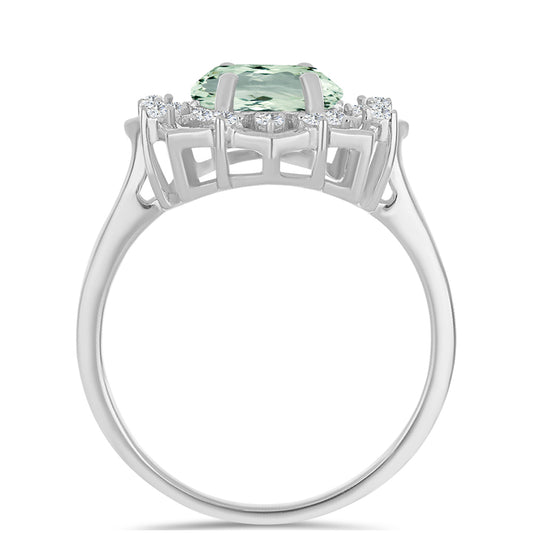 Strieborný Prsteň s so Zeleným Ametystom a Bielym Topásom