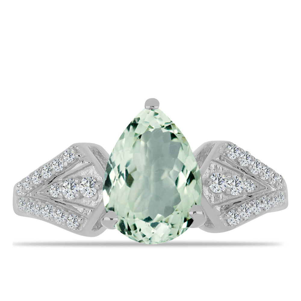 Strieborný Prsteň s so Zeleným Ametystom a Bielym Topásom