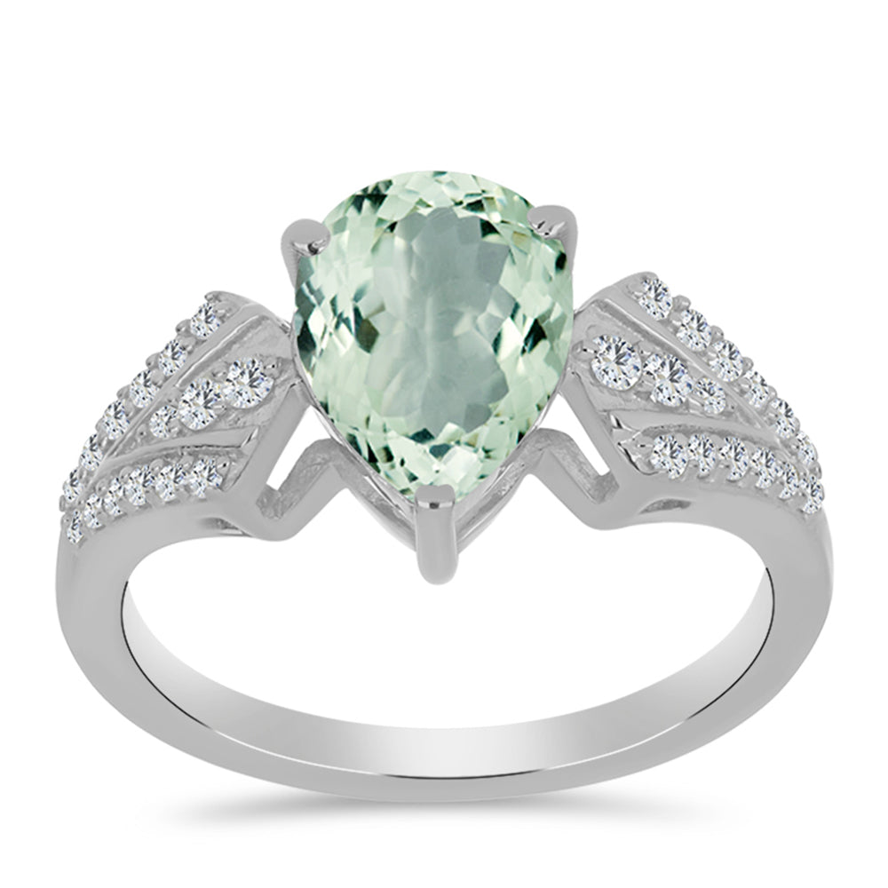 Strieborný Prsteň s so Zeleným Ametystom a Bielym Topásom