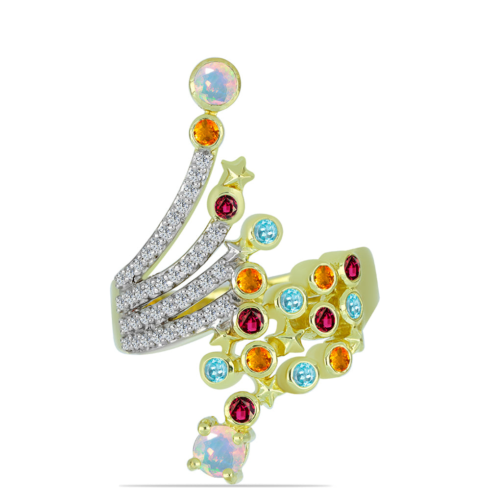 Pozlátený Strieborný Prsteň s Welo opálom a Chakra Turmalínom