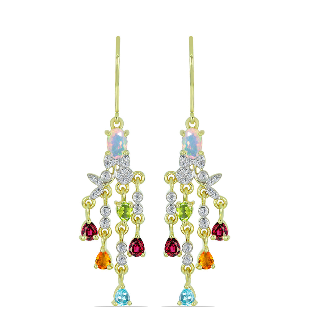 Pozlátené Strieborné Náušnice s Welo opálom a Chakra Turmalínom 1 