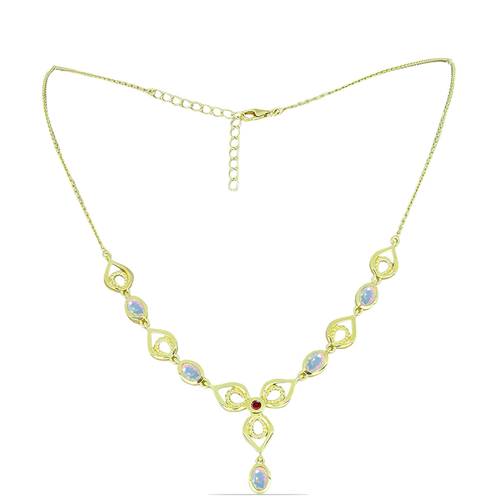 Pozlátený Strieborný Náhrdelník s Welo opálom a Chakra Turmalínom 1 