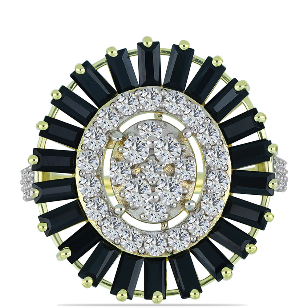 Pozlátený Strieborný Prsteň s Obsidianom a Bielym Topásom 1 