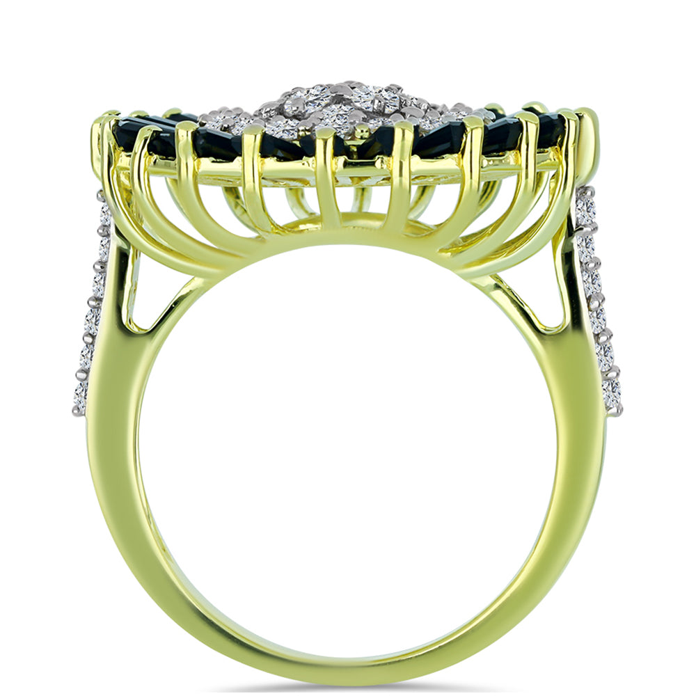 Pozlátený Strieborný Prsteň s Obsidianom a Bielym Topásom