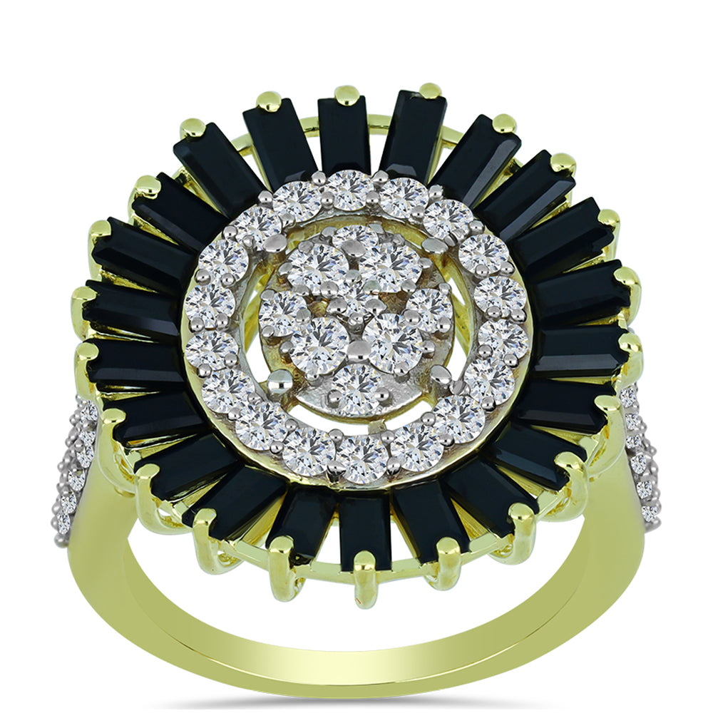 Pozlátený Strieborný Prsteň s Obsidianom a Bielym Topásom