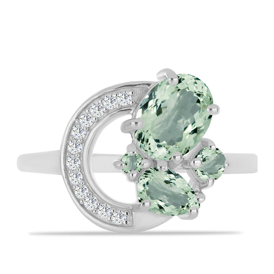 Strieborný Prsteň s so Zeleným Ametystom a Bielym Topásom