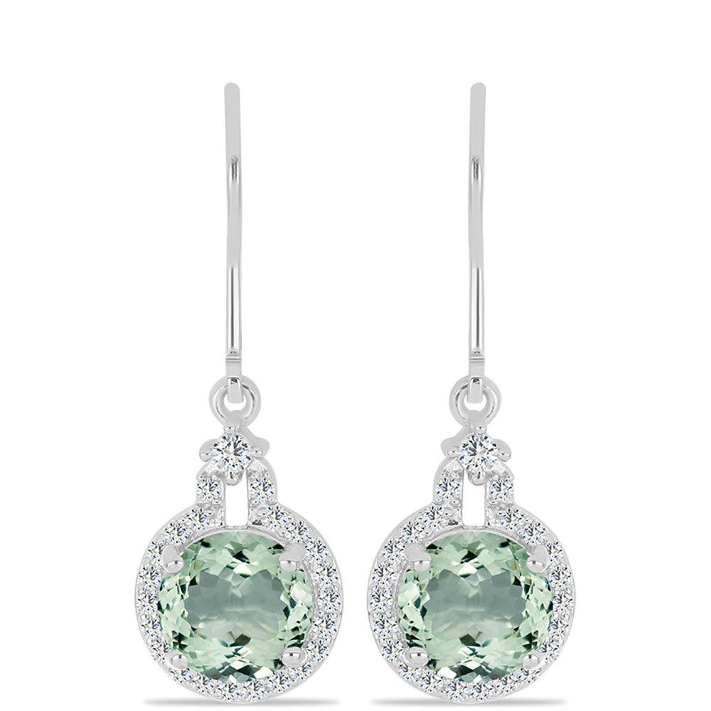Strieborné Náušnice s so Zeleným Ametystom a Bielym Topásom