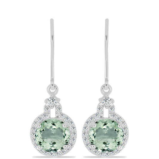 Strieborné Náušnice s so Zeleným Ametystom a Bielym Topásom