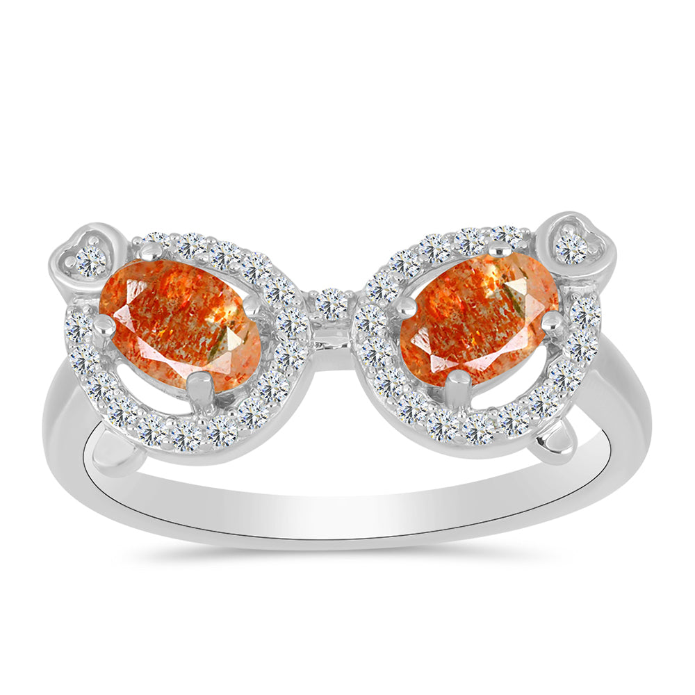 Strieborný Prsteň s Oregonským Slnečným Kameňom a Bielym Topásom