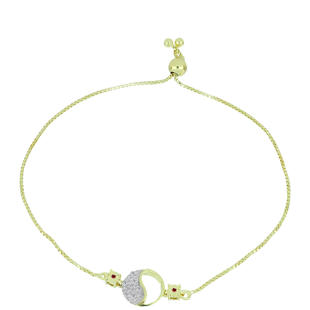 Pozlátený Strieborný Náramok s Červeným Diamantom a Bielym Diamantom 2 