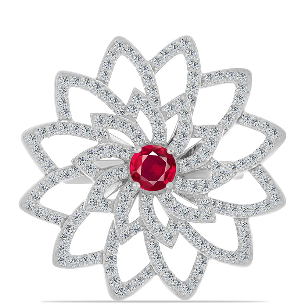 Strieborný Prsteň s Madagaskarským Rubínom a Bielym Topásom