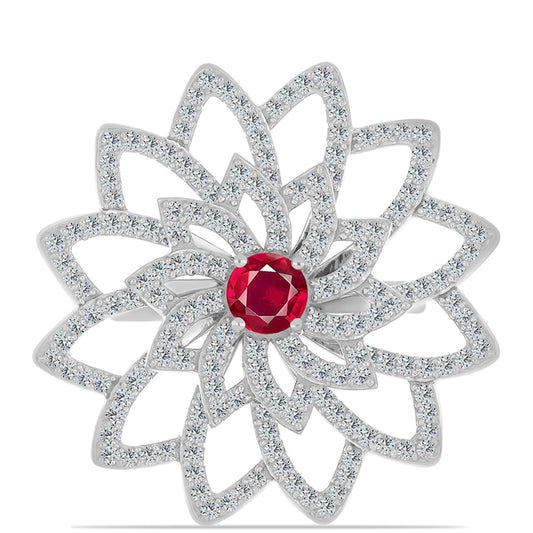 Strieborný Prsteň s Madagaskarským Rubínom a Bielym Topásom