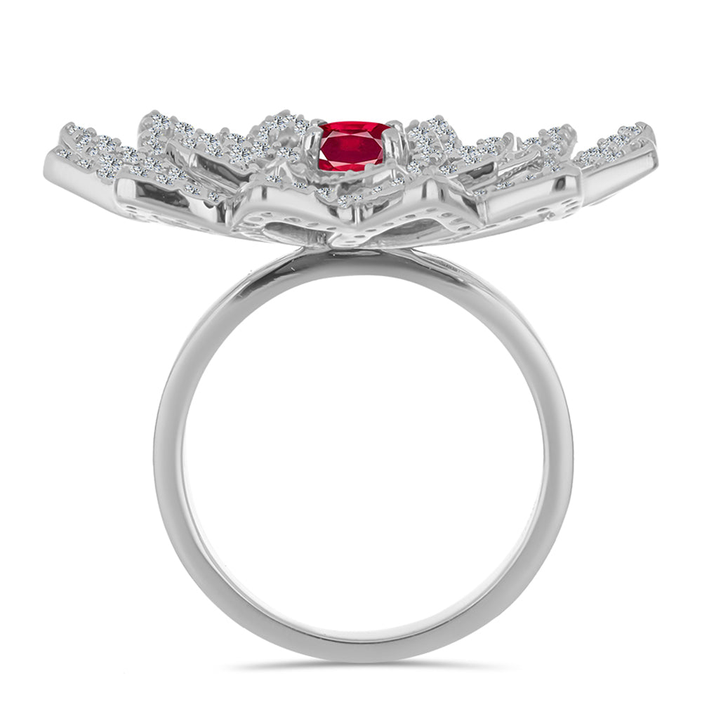 Strieborný Prsteň s Madagaskarským Rubínom a Bielym Topásom