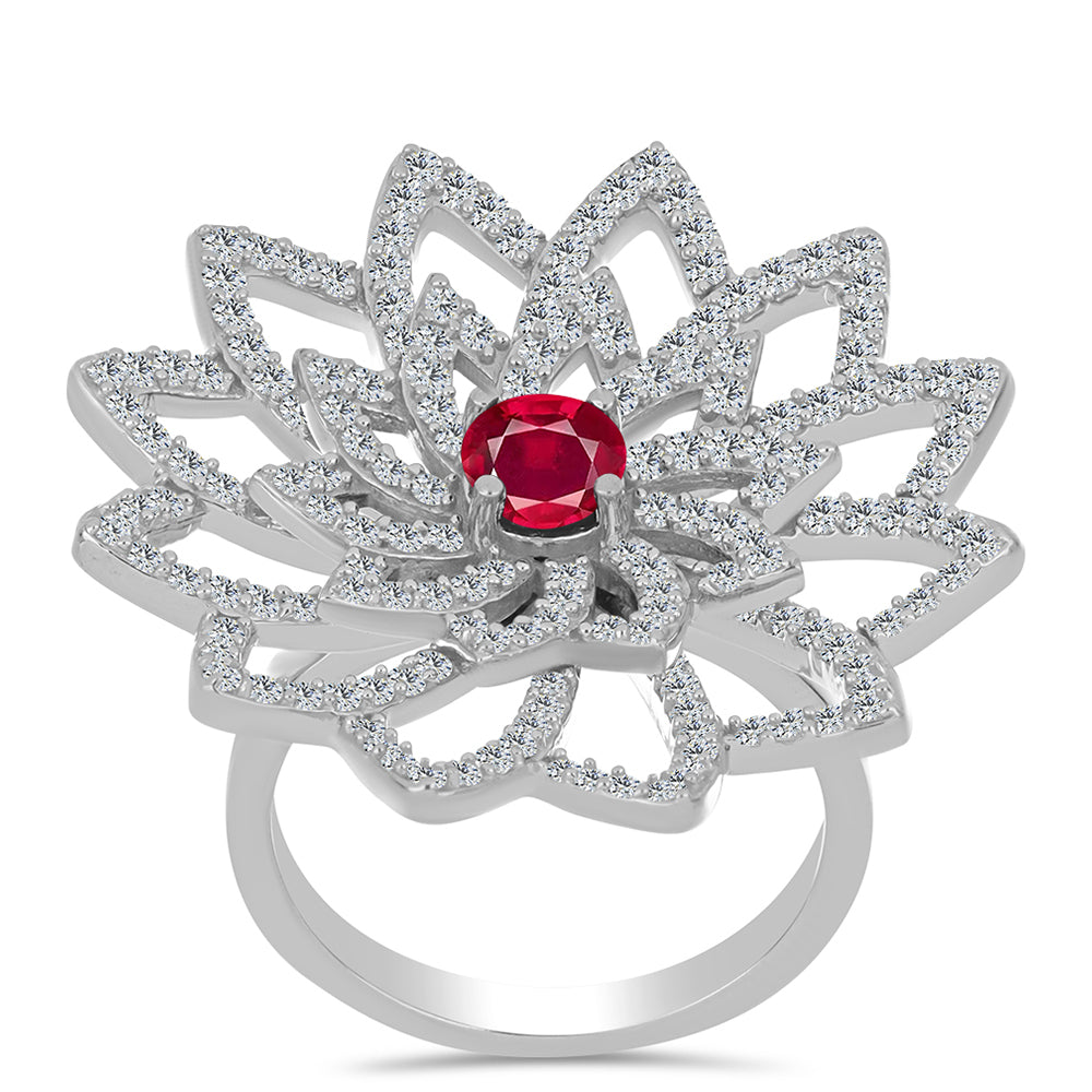 Strieborný Prsteň s Madagaskarským Rubínom a Bielym Topásom