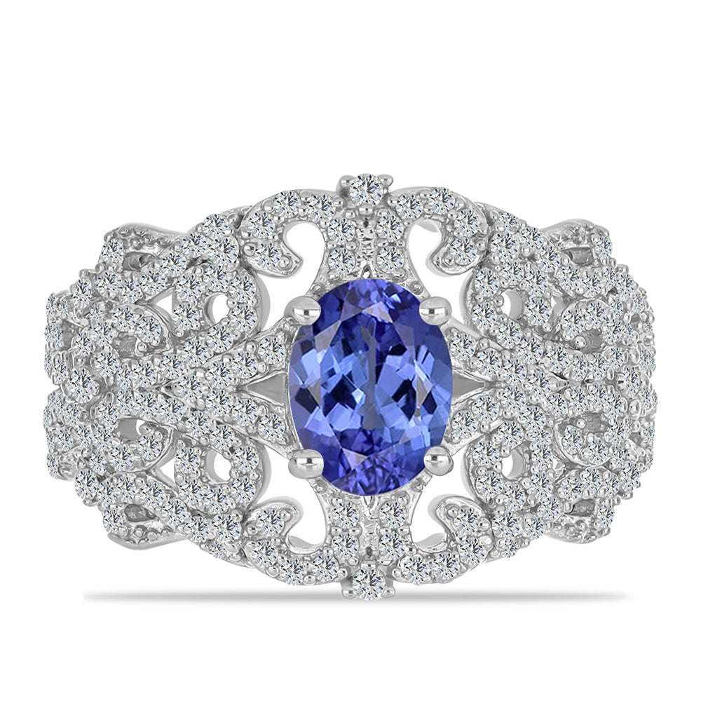 Strieborný Prsteň s Tanzanitom a Bielym Topásom