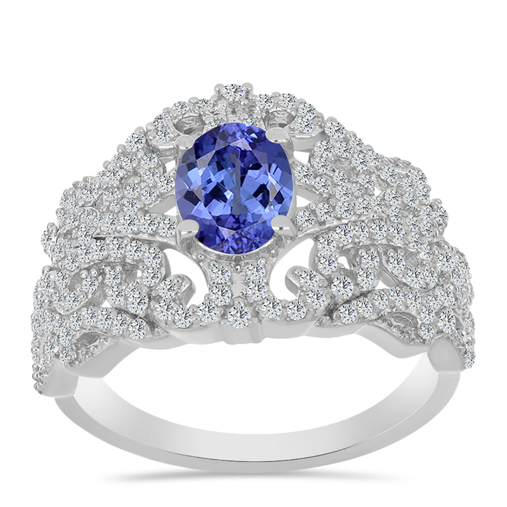 Strieborný Prsteň s Tanzanitom a Bielym Topásom 3 