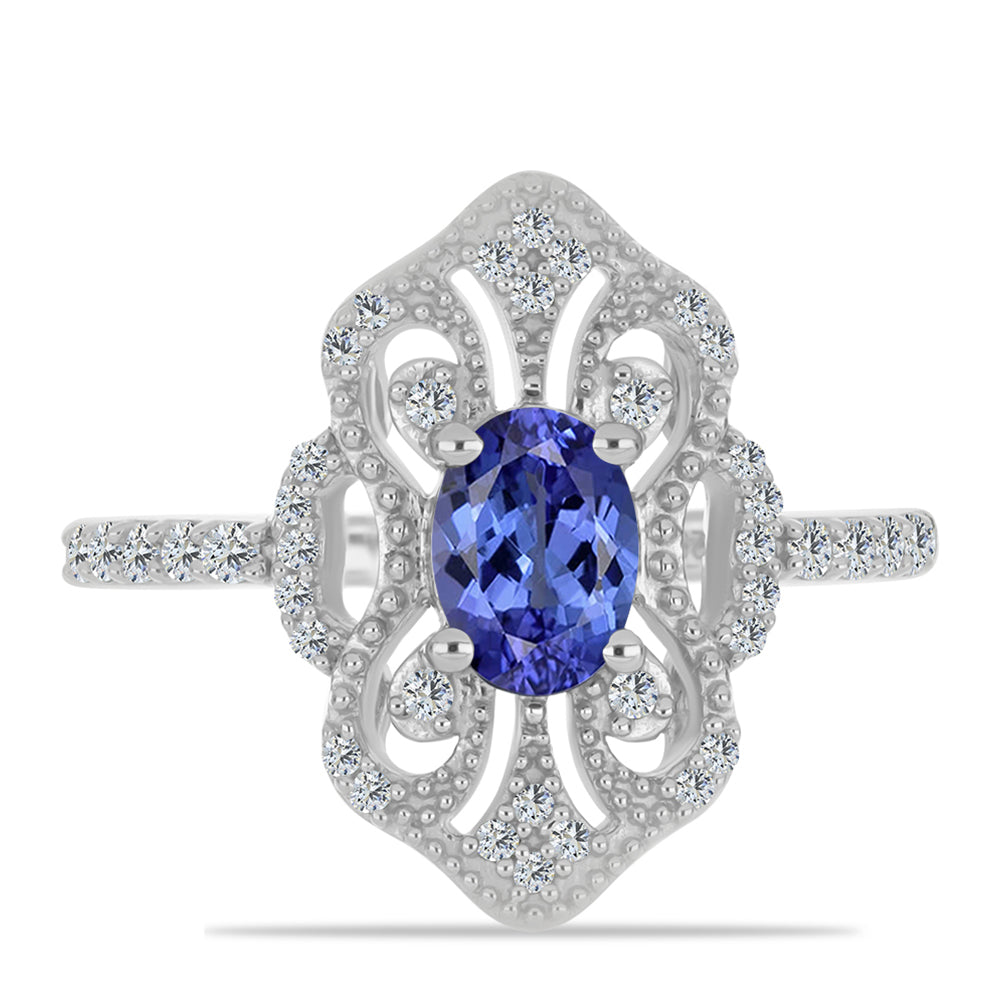 Strieborný Prsteň s Tanzanitom a Bielym Topásom