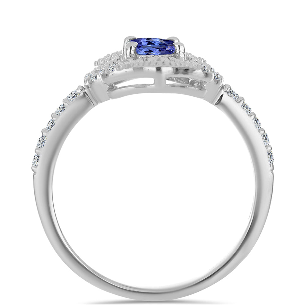 Strieborný Prsteň s Tanzanitom a Bielym Topásom
