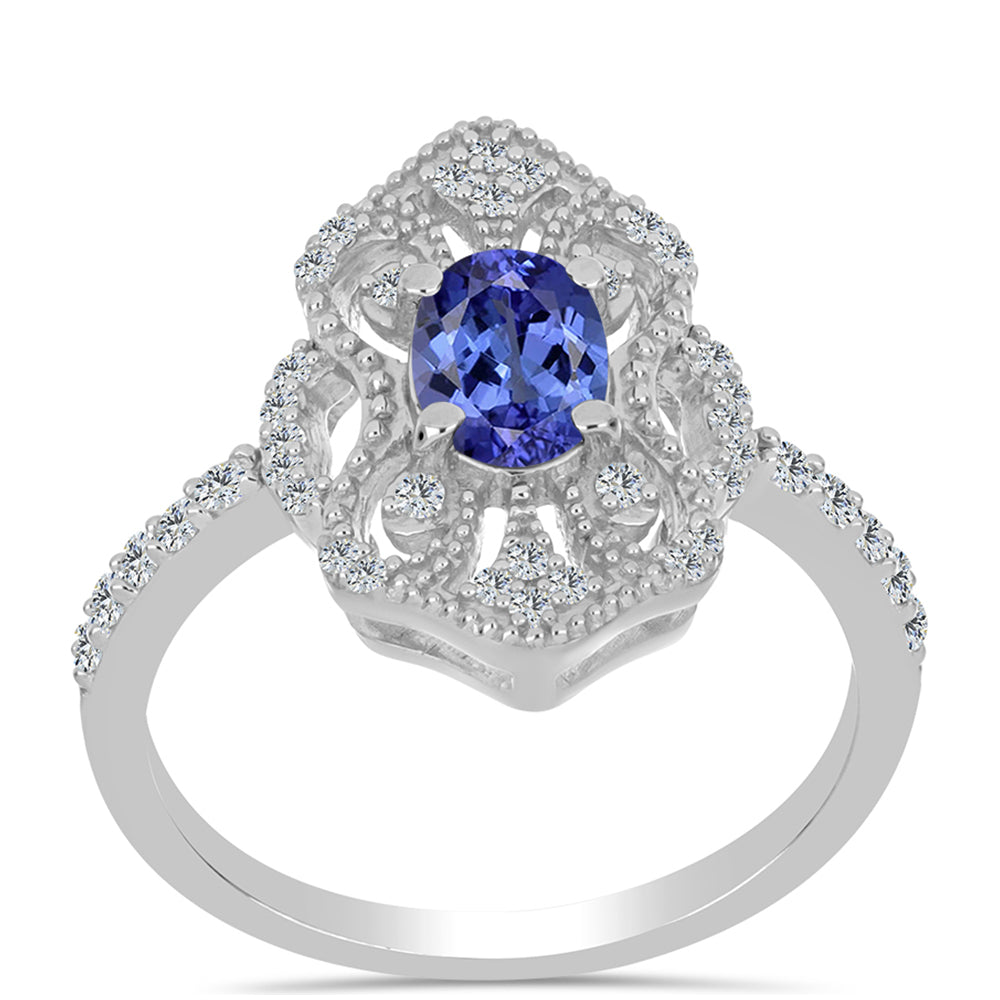 Strieborný Prsteň s Tanzanitom a Bielym Topásom 3 