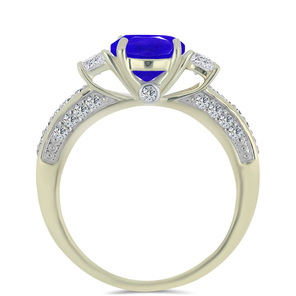 Pozlátený Strieborný Prsteň s Modrým Achátom a Bielym Topásom