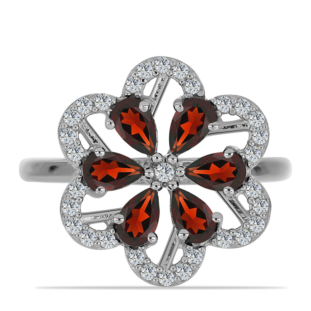 Strieborný Prsteň s Bartonským Granátom a Bielym Topásom