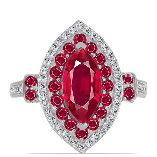 Strieborný Prsteň s Madagaskarským Rubínom a Bielym Topásom