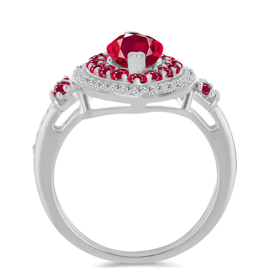 Strieborný Prsteň s Madagaskarským Rubínom a Bielym Topásom