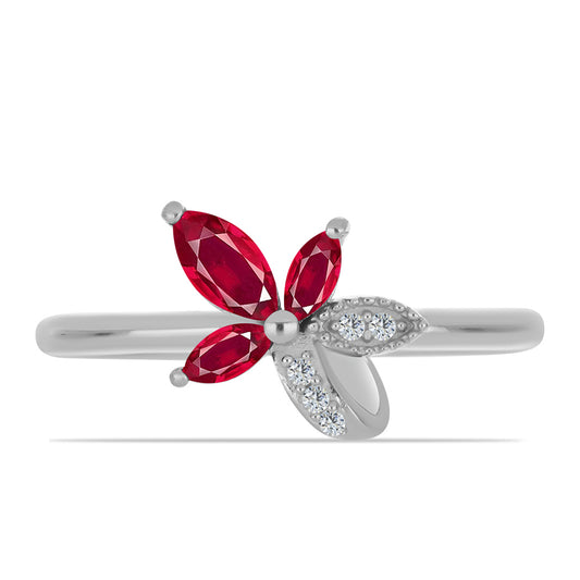 Strieborný Prsteň s Madagaskarským Rubínom a Bielym Topásom