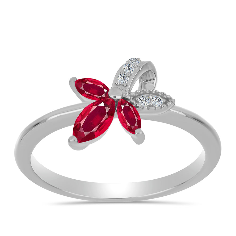 Strieborný Prsteň s Madagaskarským Rubínom a Bielym Topásom