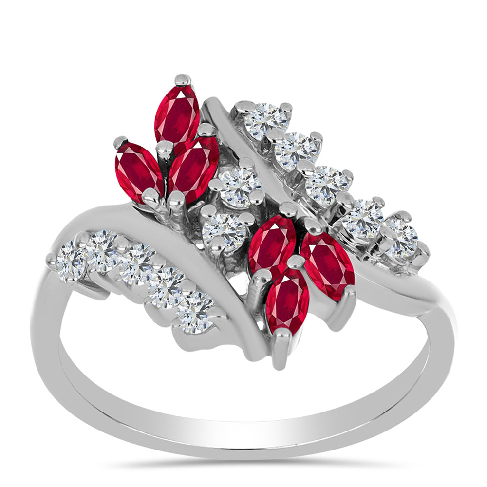 Strieborný Prsteň s Madagaskarským Rubínom a Bielym Topásom