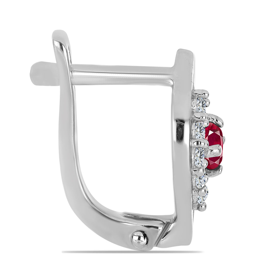 Strieborné Náušnice s Madagaskarským Rubínom a Bielym Topásom 2 
