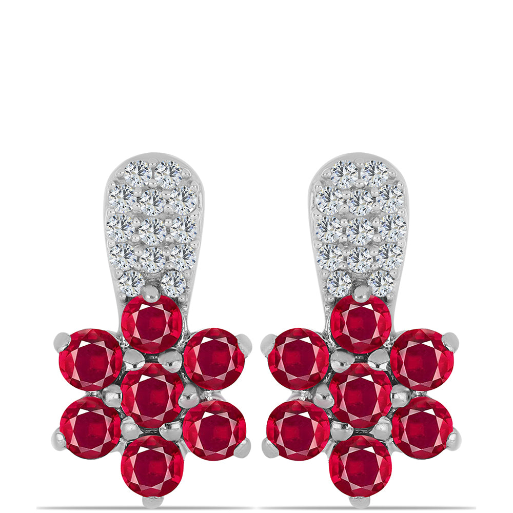 Strieborné Náušnice s Madagaskarským Rubínom a Bielym Topásom