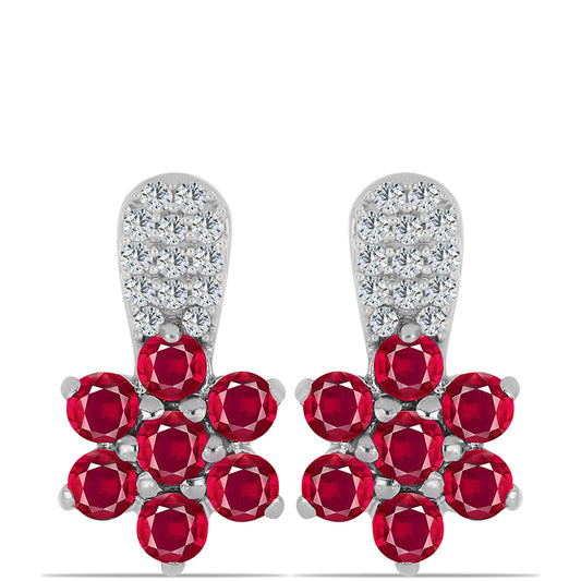 Strieborné Náušnice s Madagaskarským Rubínom a Bielym Topásom