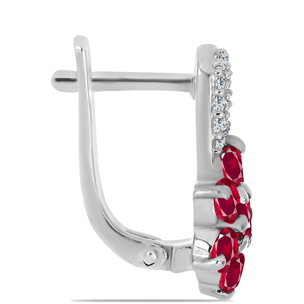 Strieborné Náušnice s Madagaskarským Rubínom a Bielym Topásom 2 