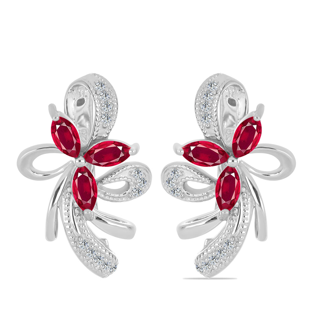 Strieborné Náušnice s Madagaskarským Rubínom a Bielym Topásom
