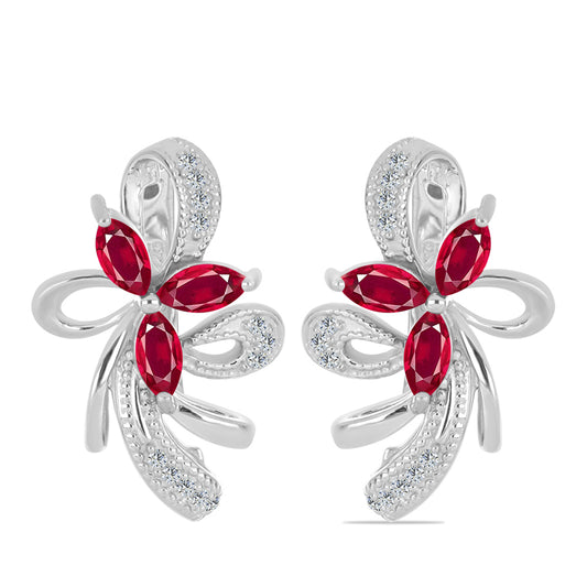 Strieborné Náušnice s Madagaskarským Rubínom a Bielym Topásom