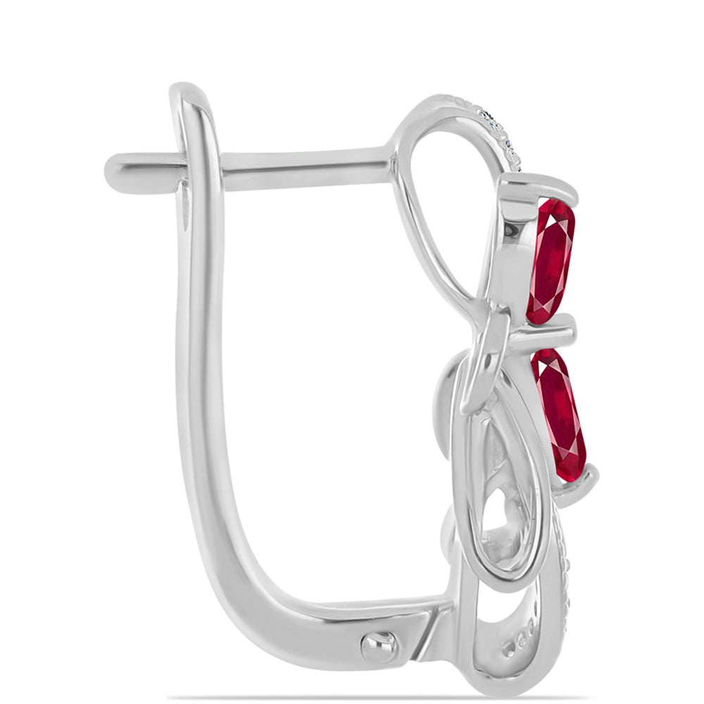 Strieborné Náušnice s Madagaskarským Rubínom a Bielym Topásom 2 