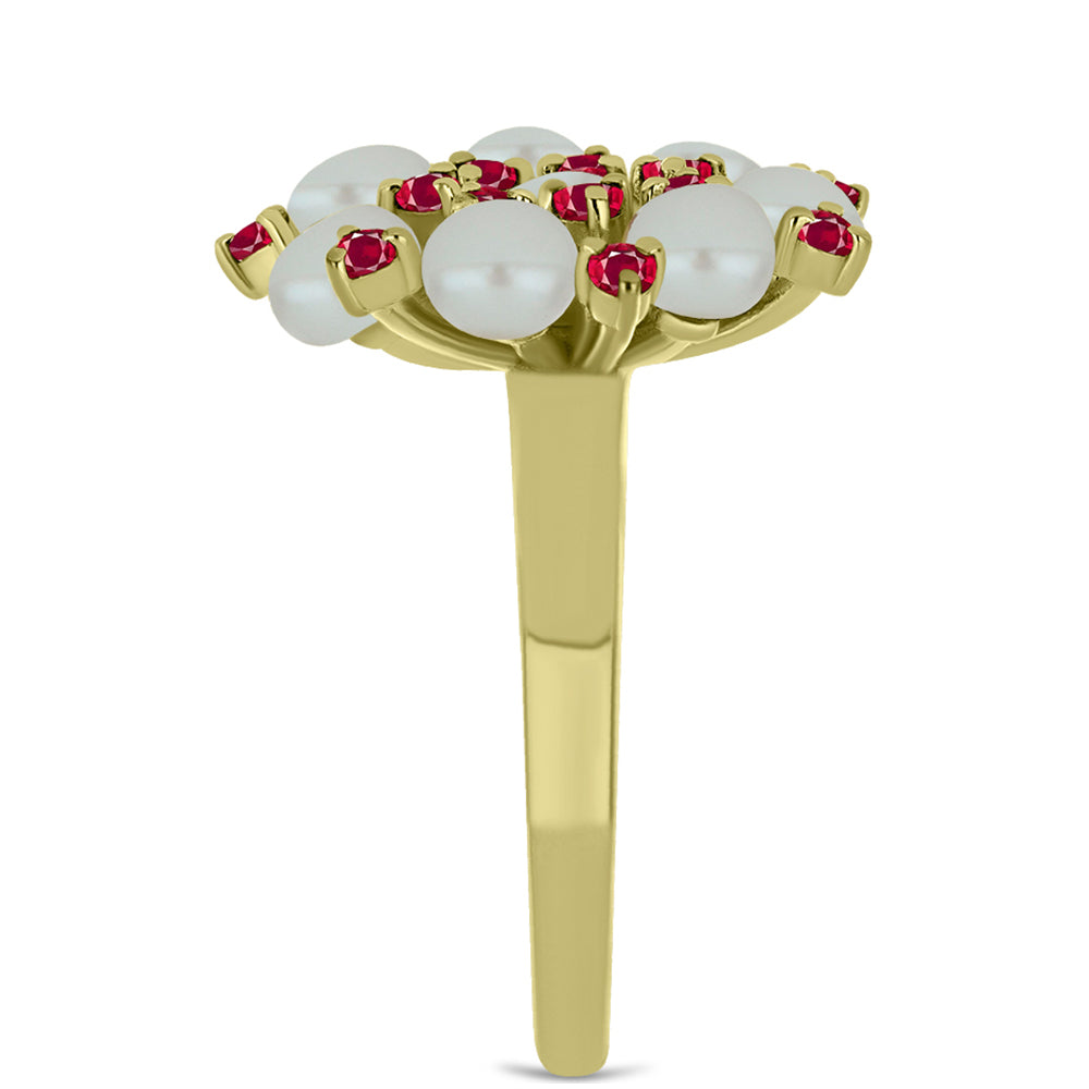 Pozlátený Strieborný Prsteň s so Sladkovodnou Bielou Perlou a Madagaskarským Rubínom 4 