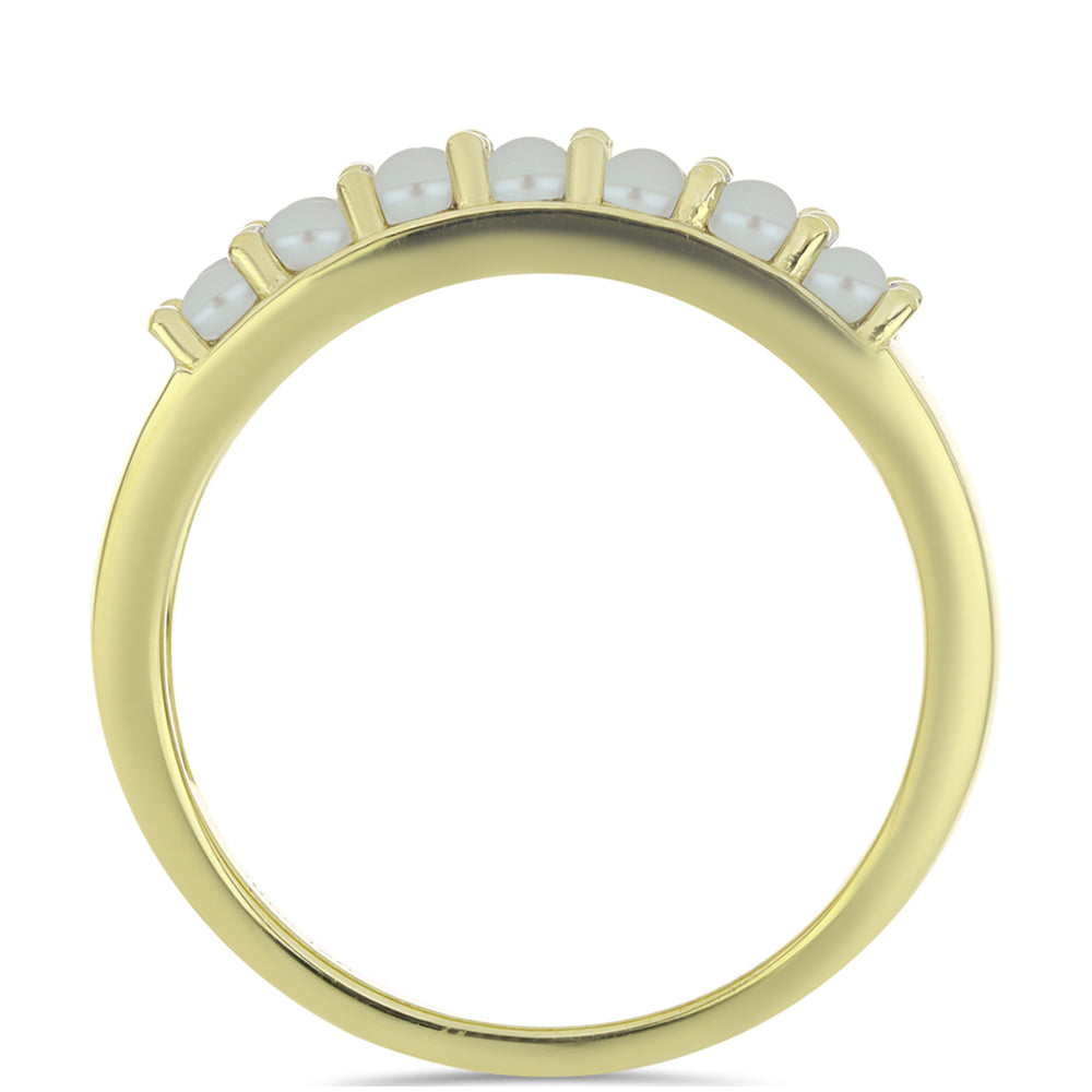 Pozlátený Strieborný Prsteň s so Sladkovodnou Bielou Perlou a Madagaskarským Rubínom