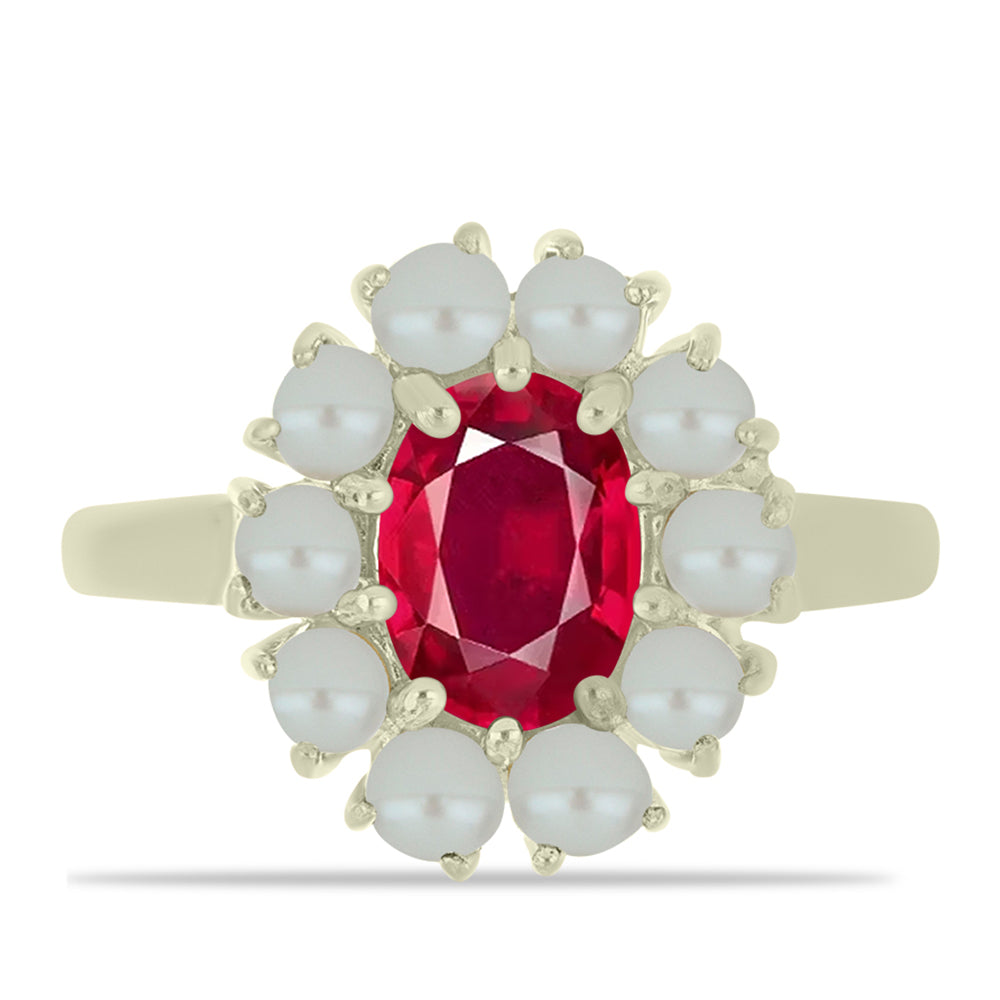 Pozlátený Strieborný Prsteň s so Sladkovodnou Bielou Perlou a Madagaskarským Rubínom