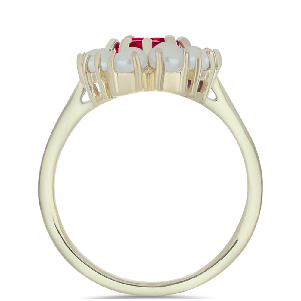 Pozlátený Strieborný Prsteň s so Sladkovodnou Bielou Perlou a Madagaskarským Rubínom 2 