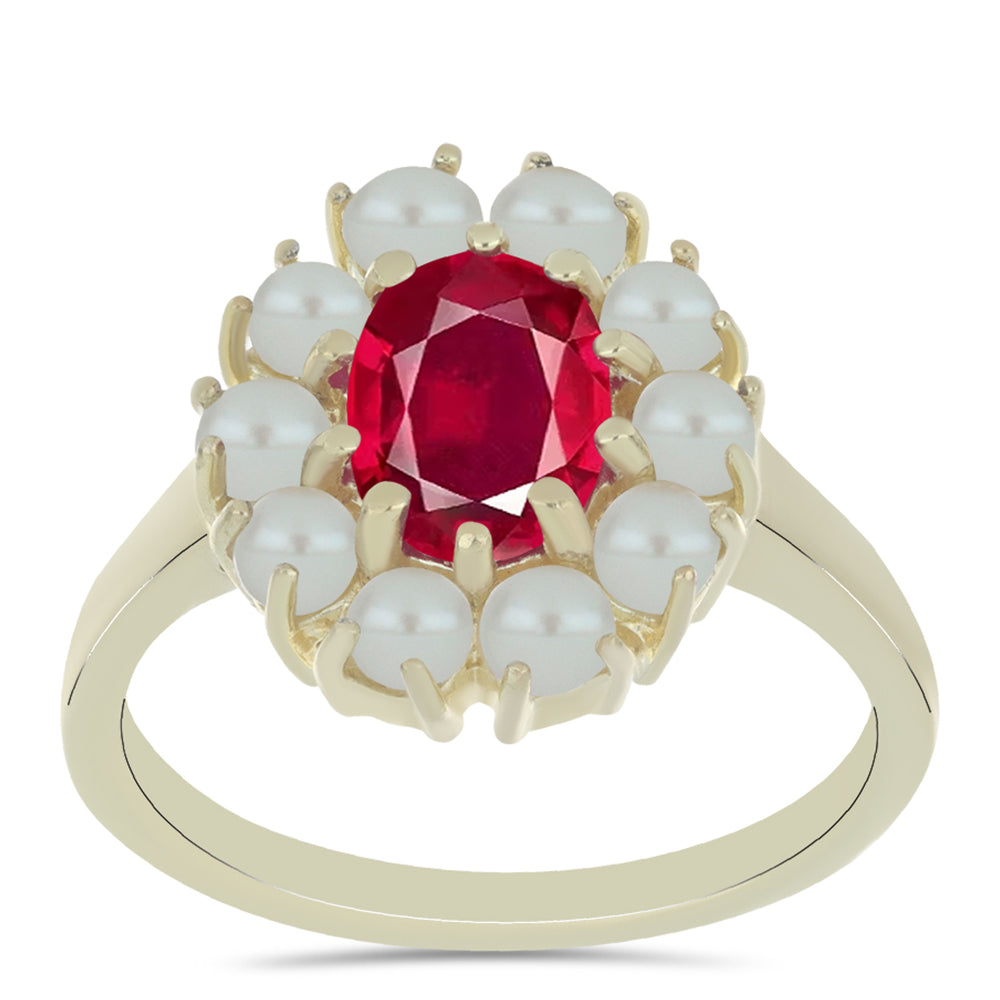 Pozlátený Strieborný Prsteň s so Sladkovodnou Bielou Perlou a Madagaskarským Rubínom 3 