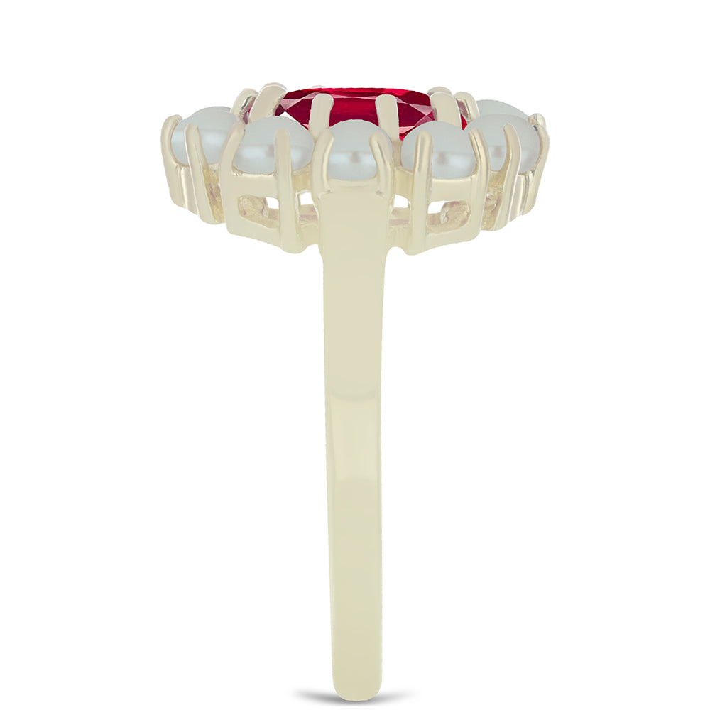 Pozlátený Strieborný Prsteň s so Sladkovodnou Bielou Perlou a Madagaskarským Rubínom 4 