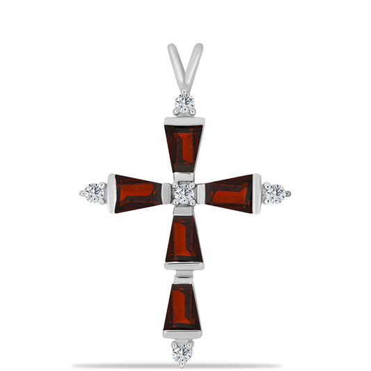 Kríž Strieborný Prívesok s Bartonským Granátom a Bielym Topásom